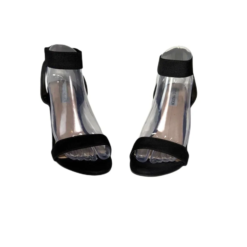 Steve Madden Women’s Velvet Black Block Heel Ankle Strap Leather Sandals Size 9
